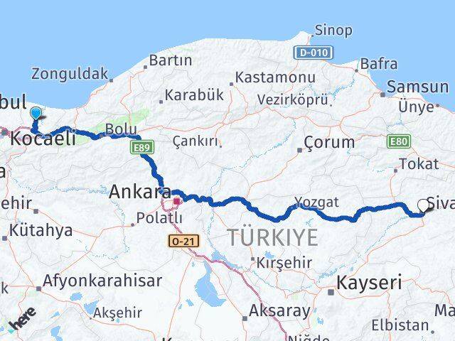 Sakarya Ferizli Sivas Arası Kaç Km - Yol Haritası