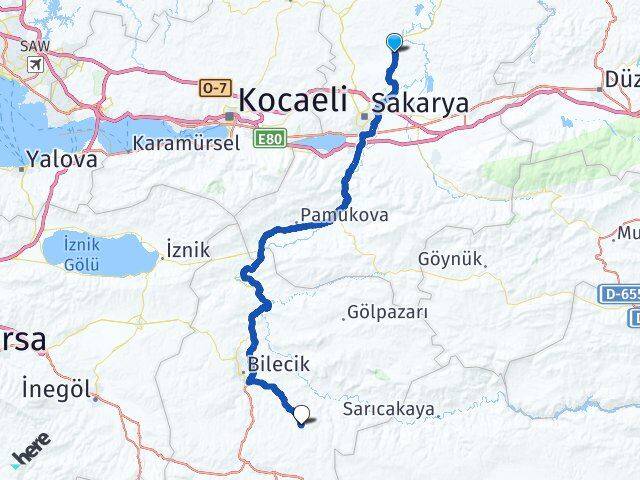 Sakarya Ferizli Söğüt Bilecik Arası Kaç Km - Yol Haritası