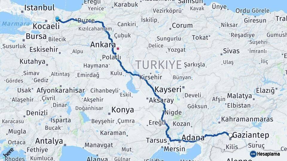Sakarya Gaziantep Arası Kaç Km - Yol Haritası