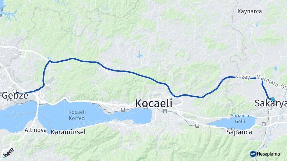 Sakarya Gebze Kocaeli Arası Kaç Km - Yol Haritası