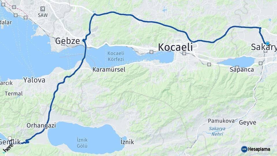 Sakarya Gemlik Bursa Arası Kaç Km - Yol Haritası