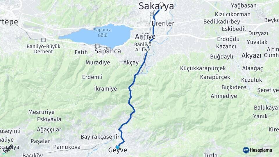 Sakarya Geyve Adapazarı Arası Kaç Km - Yol Haritası