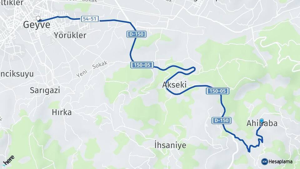 Ahibaba Geyve Arası Kaç Km - Yol Tarifi