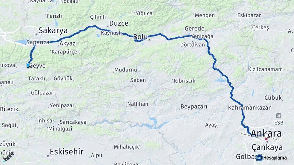 Sakarya Geyve Ankara Arası Kaç Km - Yol Haritası