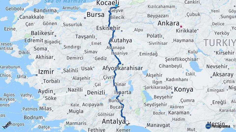 Sakarya Geyve Antalya Arası Kaç Km - Yol Haritası