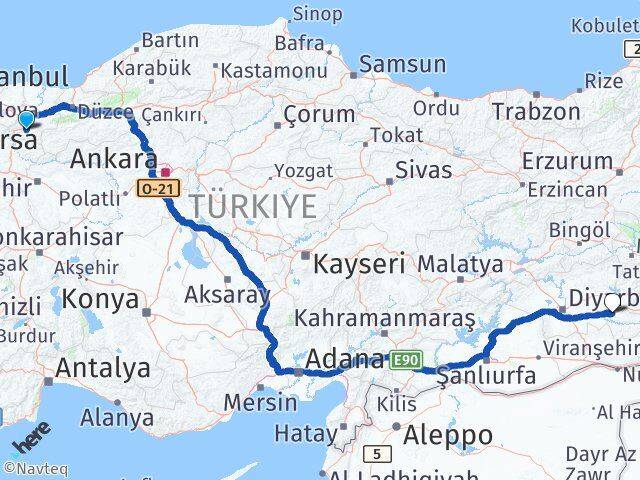 Sakarya Geyve Batman Arası Kaç Km - Yol Haritası