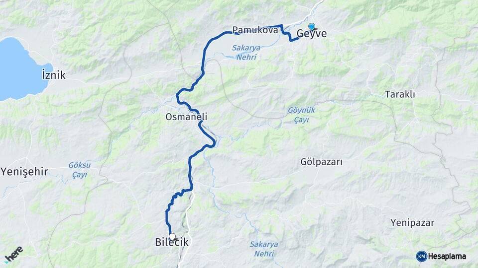 Sakarya Geyve Bilecik Arası Kaç Km - Yol Haritası