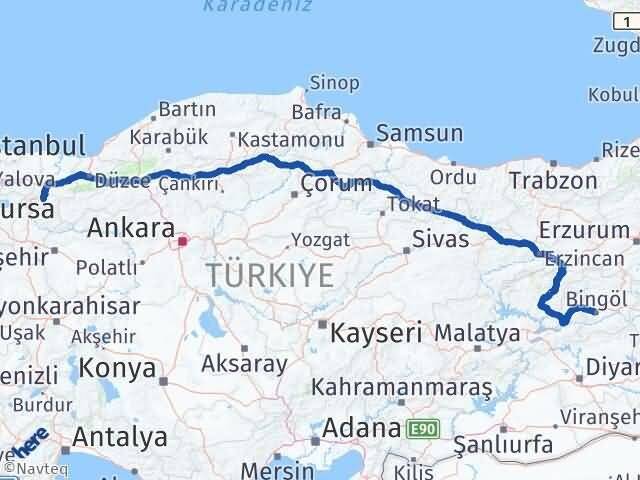 Sakarya Geyve Bingöl Arası Kaç Km - Yol Haritası
