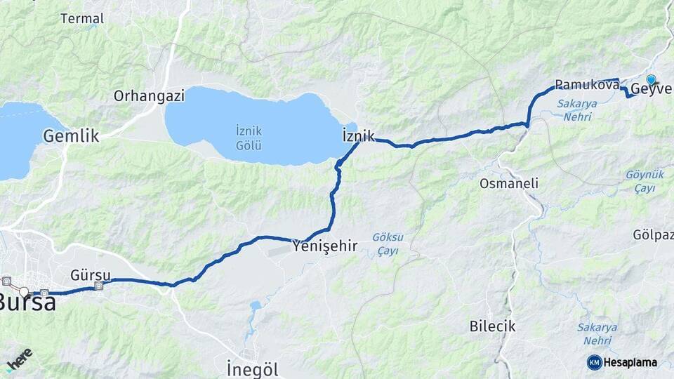 Sakarya Geyve Bursa Arası Kaç Km - Yol Haritası