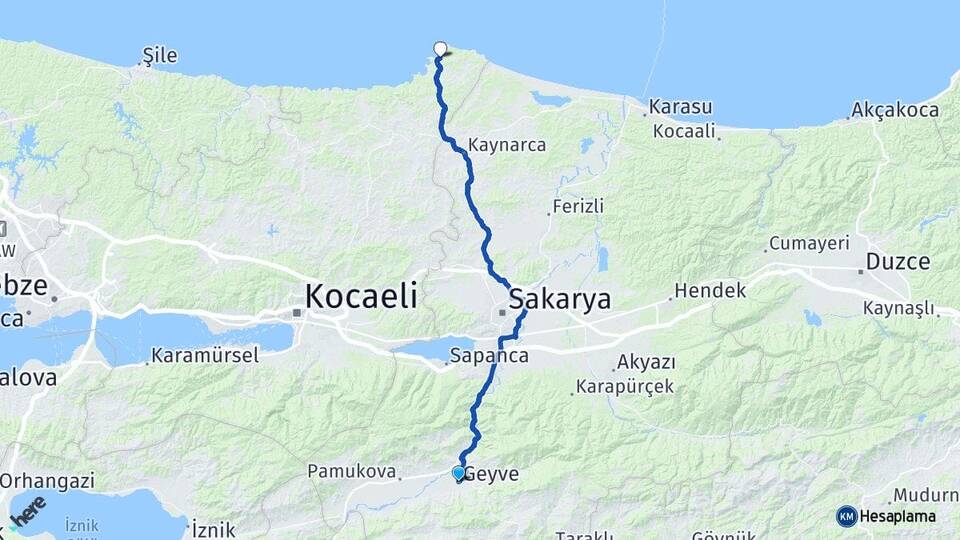 Sakarya Geyve Cebeci Kandıra Kocaeli Arası Kaç Km - Yol Haritası