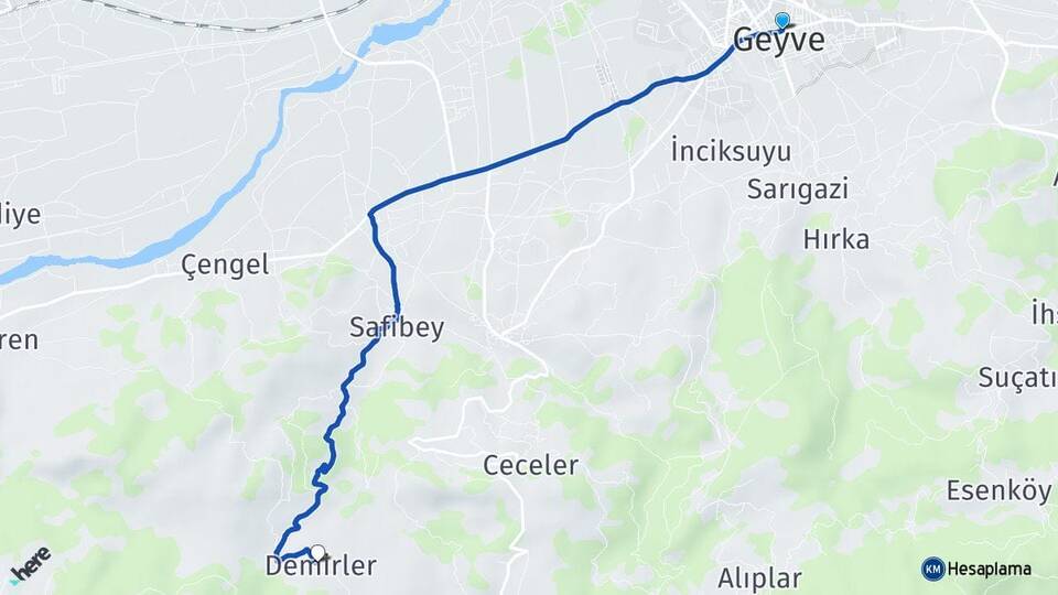 Sakarya Geyve Demirler Geyve Arası Kaç Km - Yol Haritası