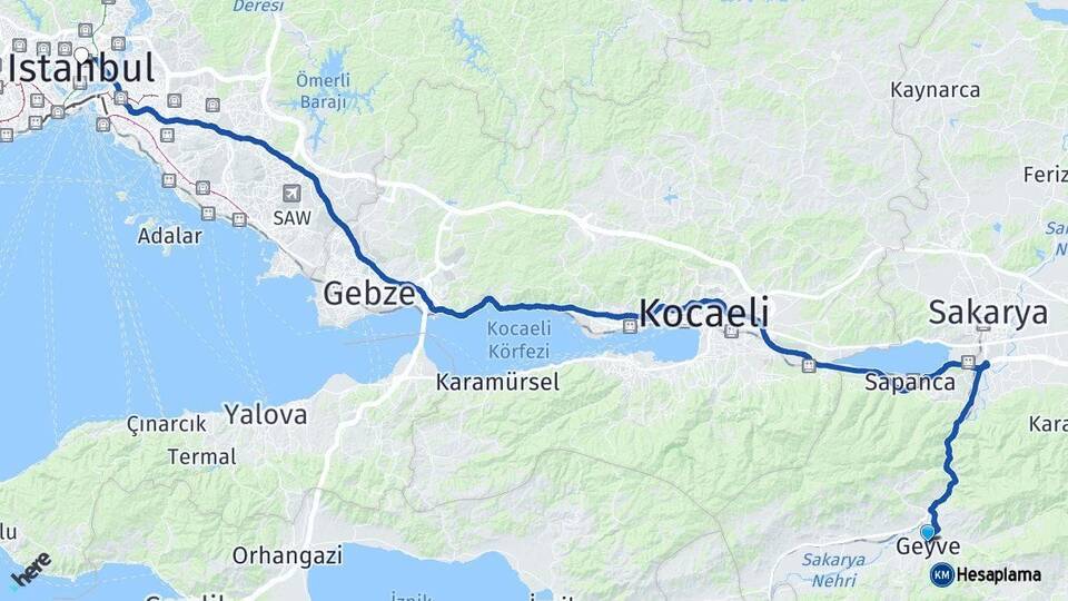 Sakarya Geyve İstanbul Arası Kaç Km - Yol Haritası