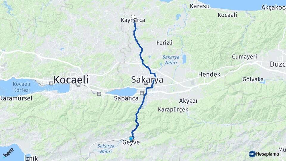 Sakarya Geyve Kaynarca Arası Kaç Km - Yol Haritası