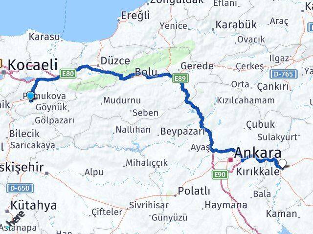Sakarya Geyve Kırıkkale Arası Kaç Km - Yol Haritası