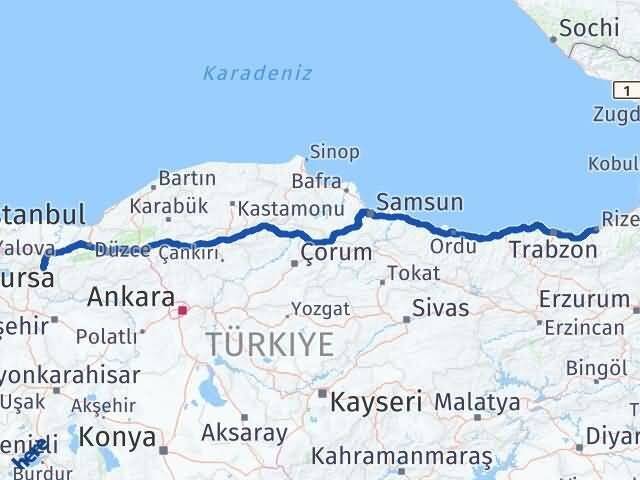 Sakarya Geyve Rize Arası Kaç Km - Yol Haritası