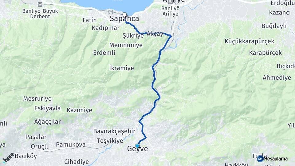 Sakarya Geyve Sapanca Arası Kaç Km - Yol Haritası