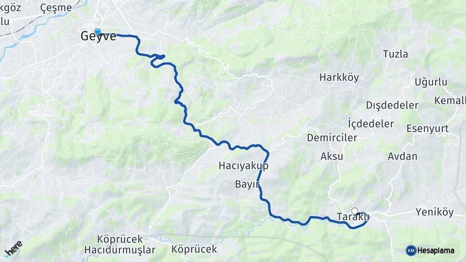 Sakarya Geyve Taraklı Arası Kaç Km - Yol Haritası