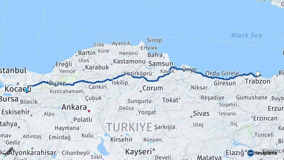 Sakarya Geyve Trabzon Arası Kaç Km - Yol Haritası