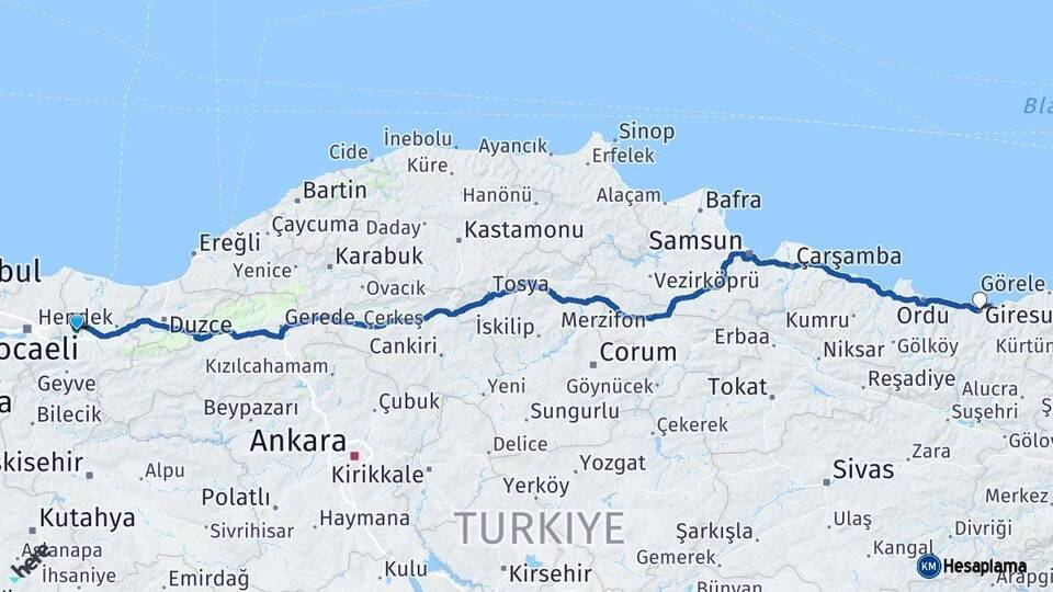 Sakarya Giresun Arası Kaç Km - Yol Haritası