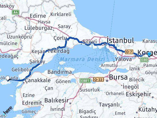 Sakarya Gökçeada Çanakkale Arası Kaç Km - Yol Haritası