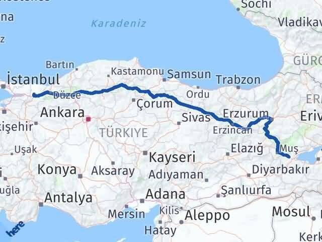 Sakarya Güroymak Bitlis Arası Kaç Km - Yol Haritası