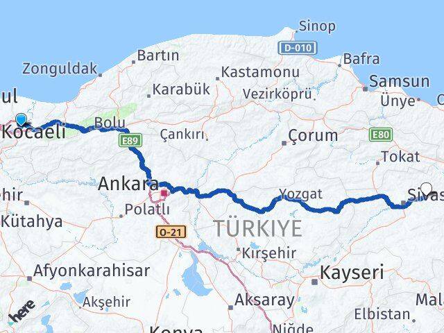 Sakarya Hafik Sivas Arası Kaç Km - Yol Haritası
