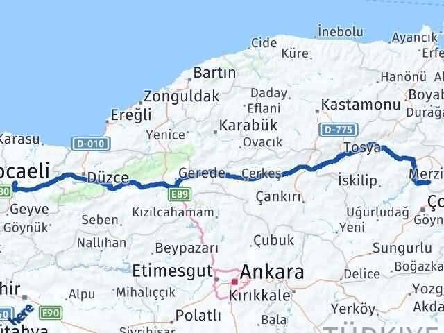 Sakarya Hamamözü Amasya Arası Kaç Km - Yol Haritası