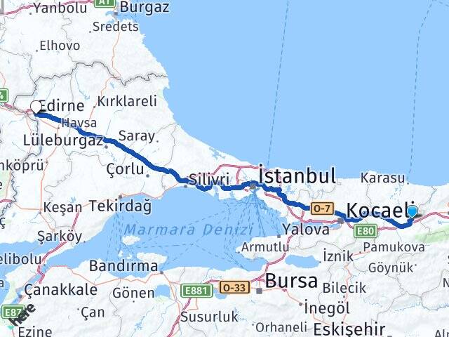 Sakarya Hendek 1.Murat Edirne Arası Kaç Km - Yol Haritası