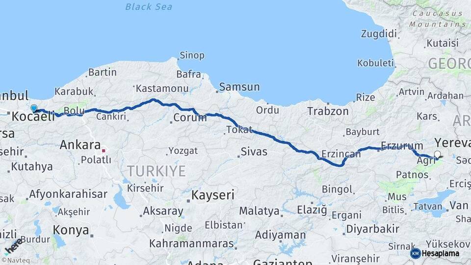 Sakarya Hendek Ağrı Arası Kaç Km - Yol Haritası