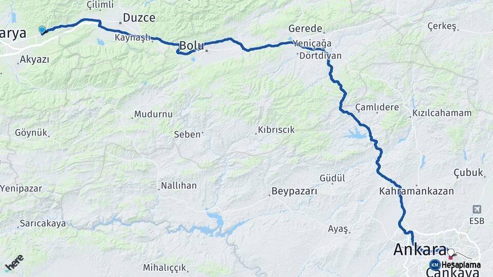 Sakarya Hendek Ankara Arası Kaç Km - Yol Haritası