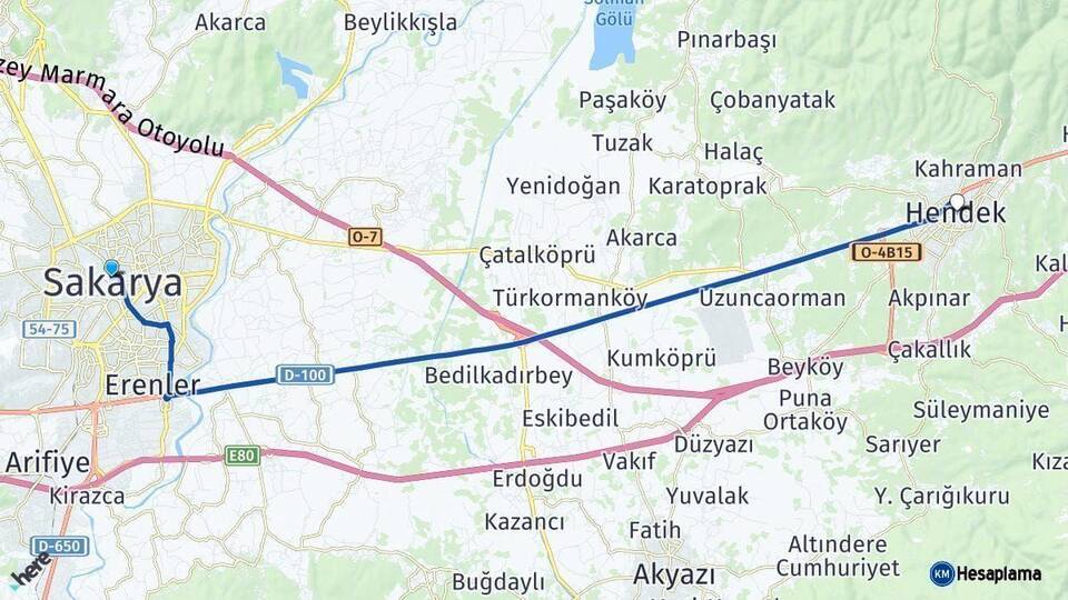 Sakarya Hendek Arası Kaç Km - Yol Haritası