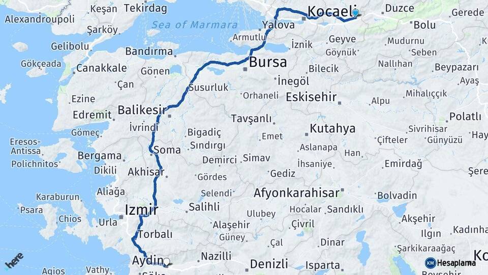 Sakarya Hendek Aydın Arası Kaç Km - Yol Haritası