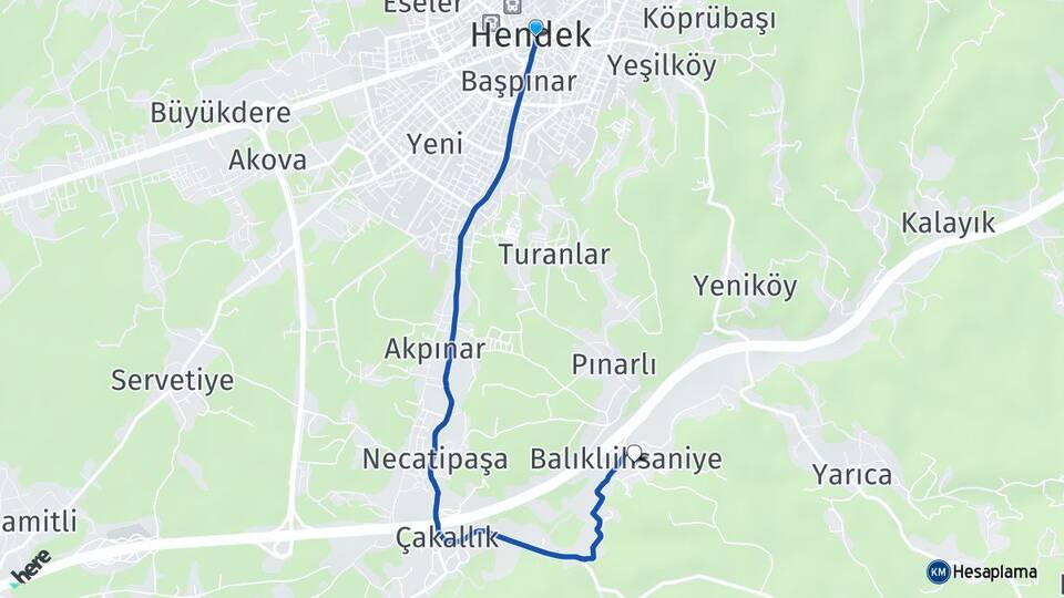 Sakarya Hendek Balıklıihsaniye Hendek Arası Kaç Km - Yol Haritası