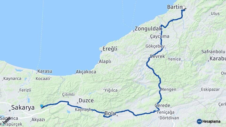 Sakarya Hendek Bartın Arası Kaç Km - Yol Haritası