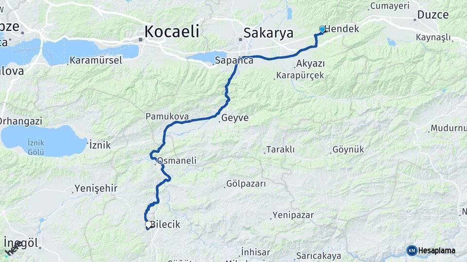 Sakarya Hendek Bilecik Arası Kaç Km - Yol Haritası