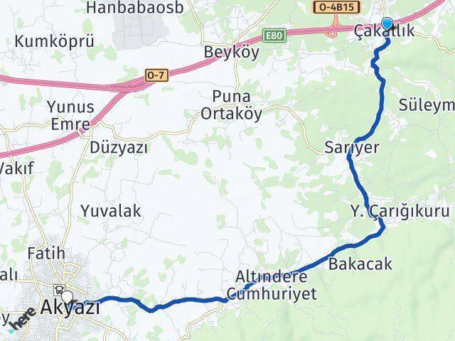 Çakallık Akyazı Arası Kaç Km - Yol Tarifi