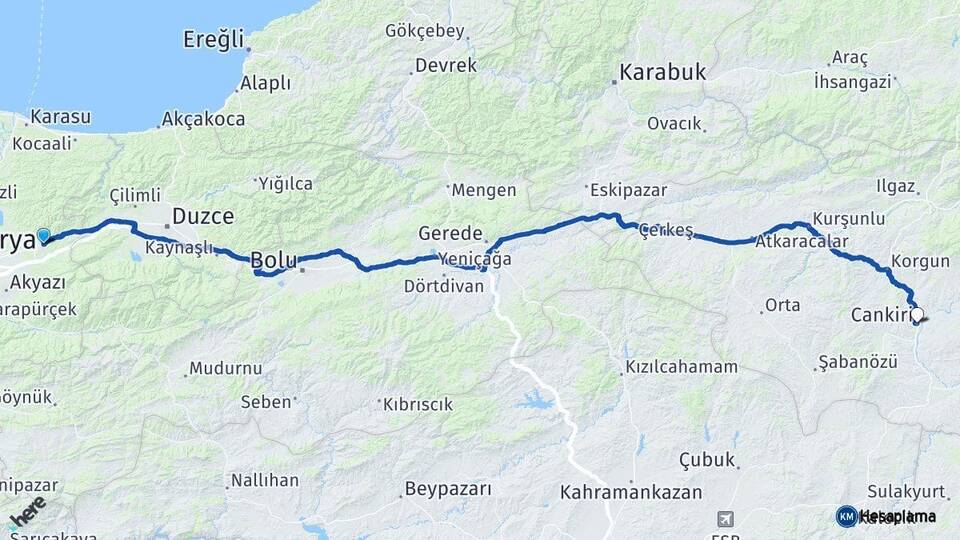 Sakarya Hendek Çankırı Arası Kaç Km - Yol Haritası