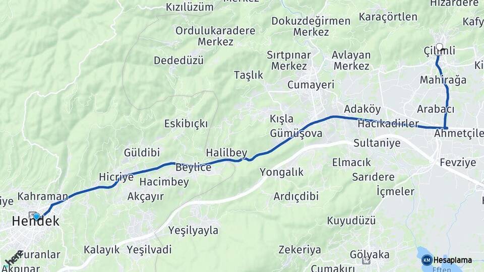 Sakarya Hendek Çilimli Düzce Arası Kaç Km - Yol Haritası