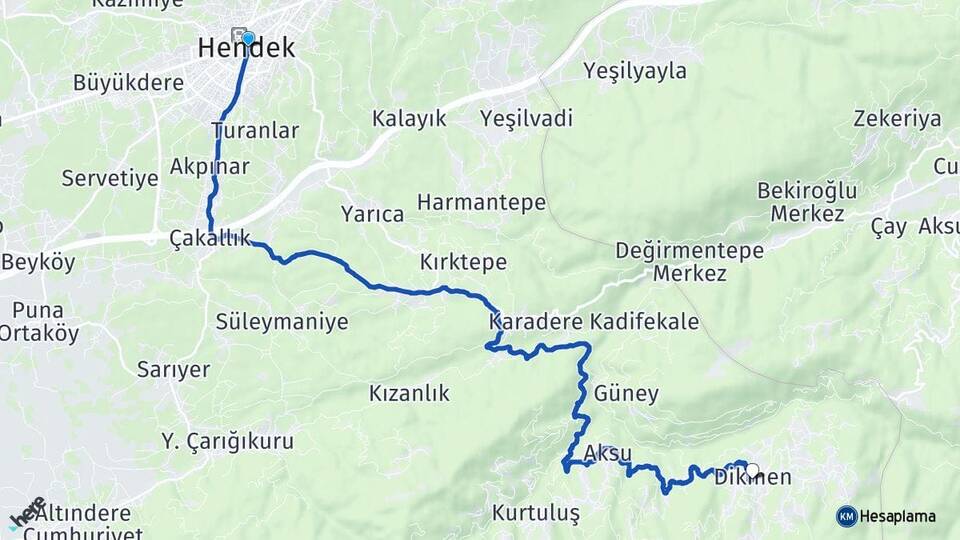 Sakarya Hendek Dikmen Hendek Arası Kaç Km - Yol Haritası