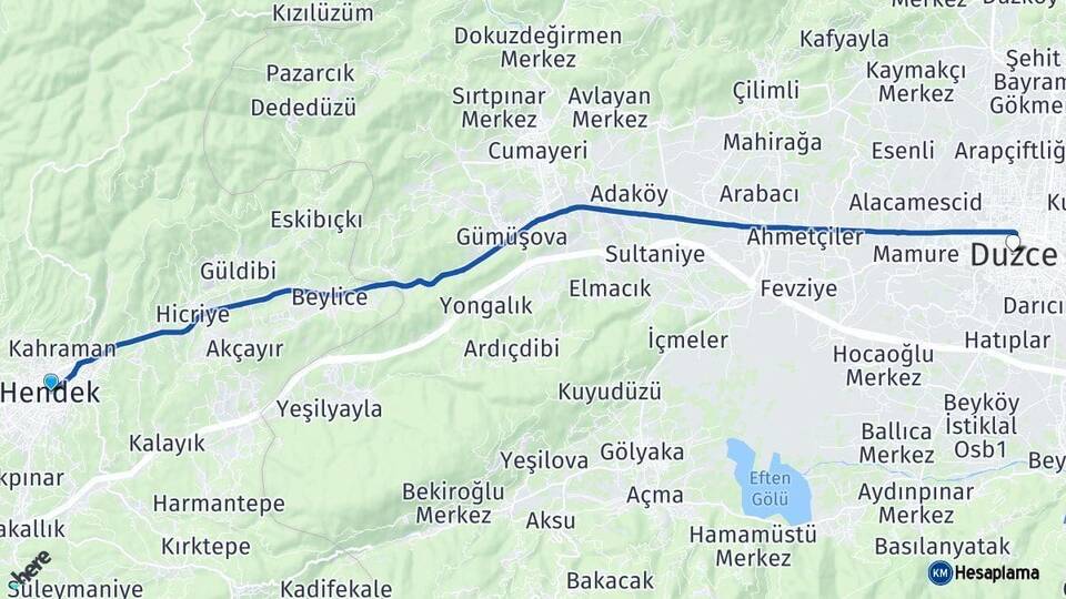 Sakarya Hendek Düzce Arası Kaç Km - Yol Haritası