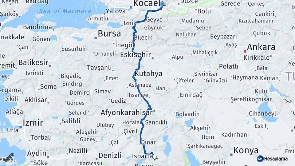 Sakarya Hendek Isparta Arası Kaç Km - Yol Haritası