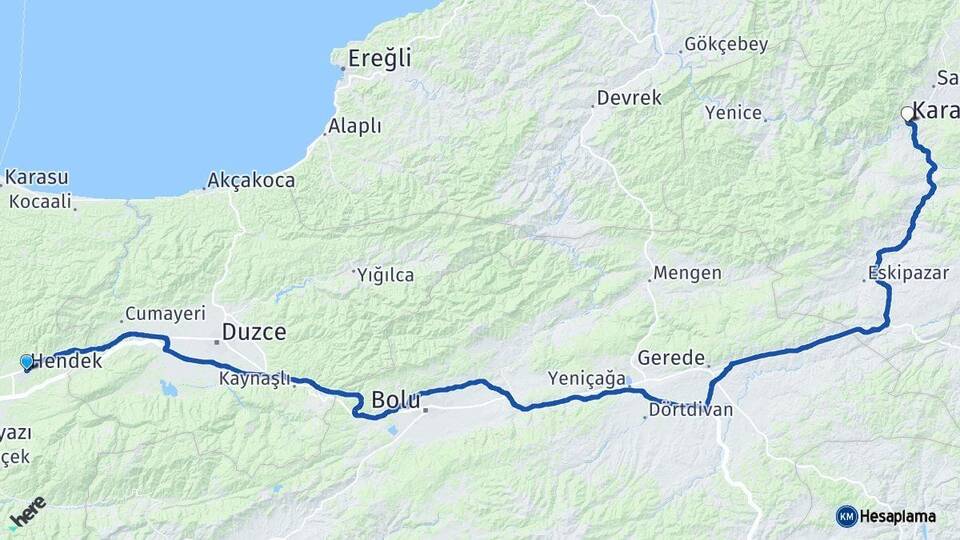 Sakarya Hendek Karabük Arası Kaç Km - Yol Haritası