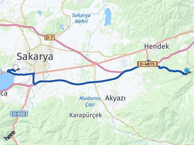 Karadere Sakarya Üniversitesi Arası Kaç Km - Yol Tarifi