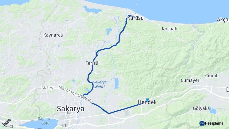 Sakarya Hendek Karasu Arası Kaç Km - Yol Haritası