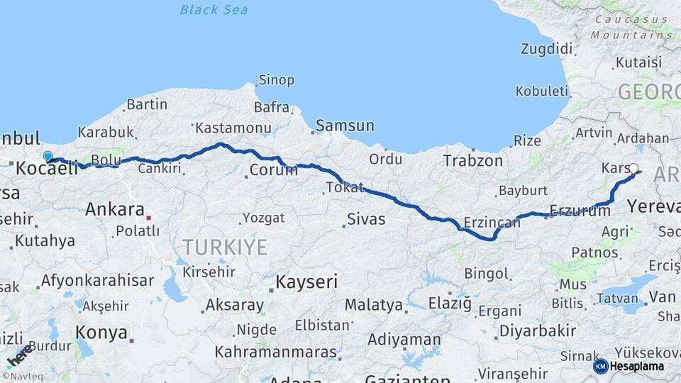 Sakarya Hendek Kars Arası Kaç Km - Yol Haritası