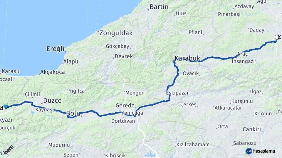 Sakarya Hendek Kastamonu Arası Kaç Km - Yol Haritası