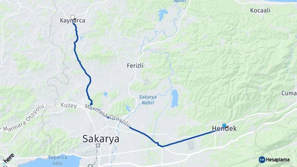 Sakarya Hendek Kaynarca Arası Kaç Km - Yol Haritası