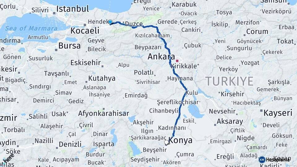 Sakarya Hendek Konya Arası Kaç Km - Yol Haritası