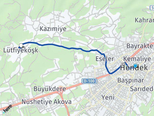 Sakarya Hendek Lütfiyeköşk Hendek Arası Kaç Km - Yol Haritası