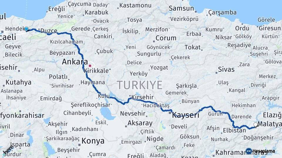 Sakarya Hendek Malatya Arası Kaç Km - Yol Haritası